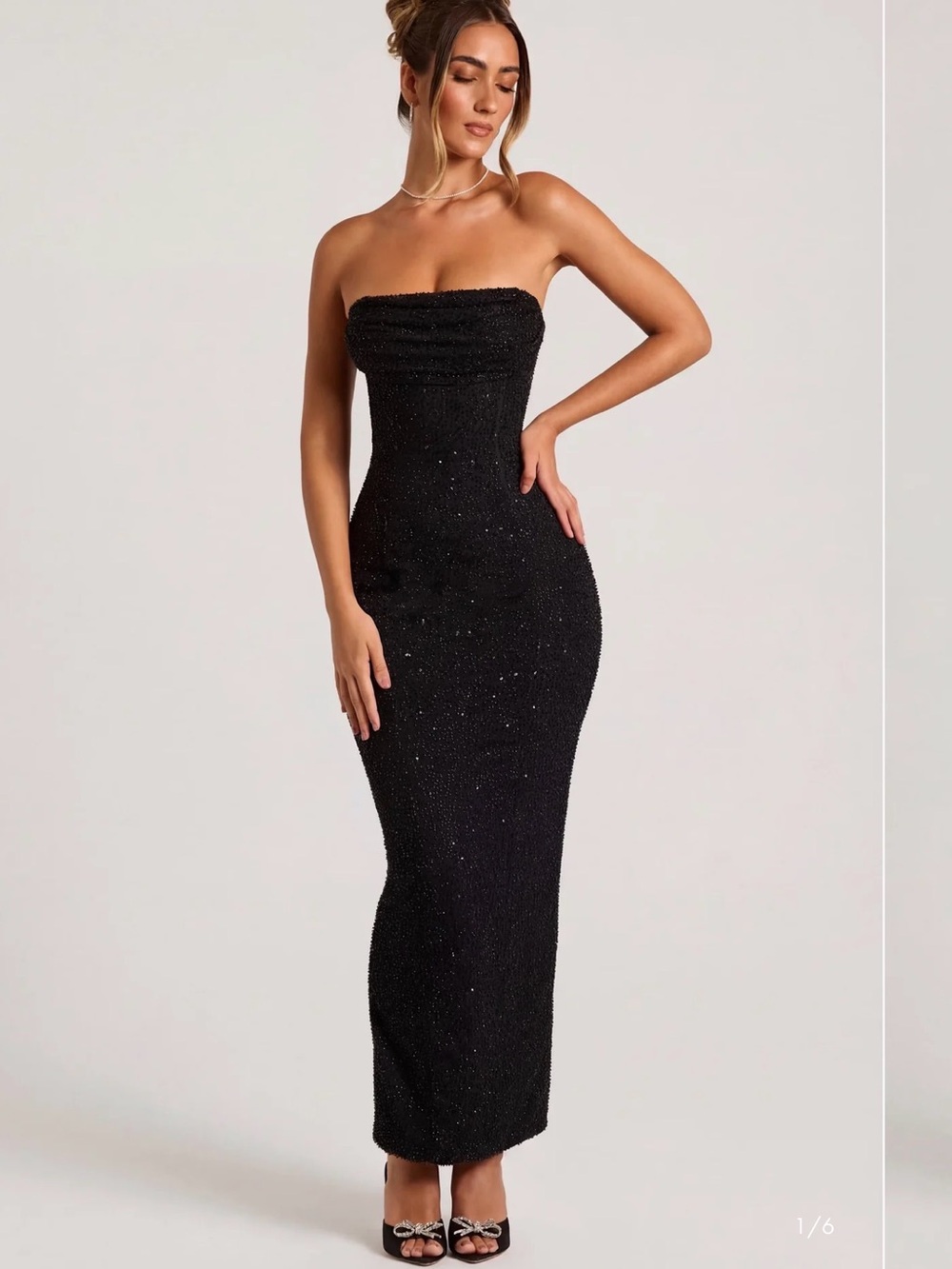 Oh Polly Black Strapless Sparkle Column Dress